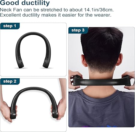 Portable Neck Fan Bladeless Wearable Cooling Fan 360° Airflow Hair-Safe Hanging Design 3-Speed Adjustable Rechargeable 4000mAh