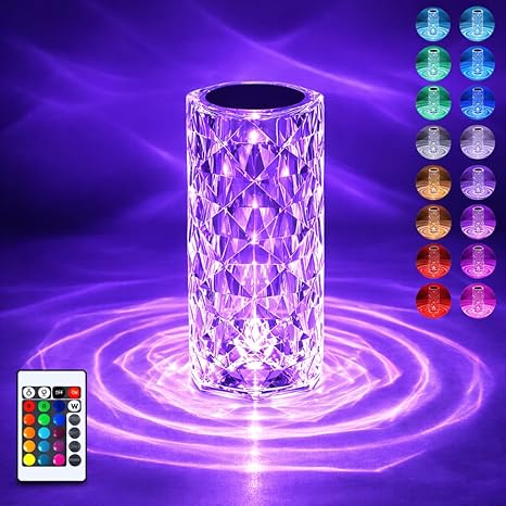 Rose Crystal Diamond LED Table Lamp โ 16 Color Changing Touch Bedside Night Light with Remote