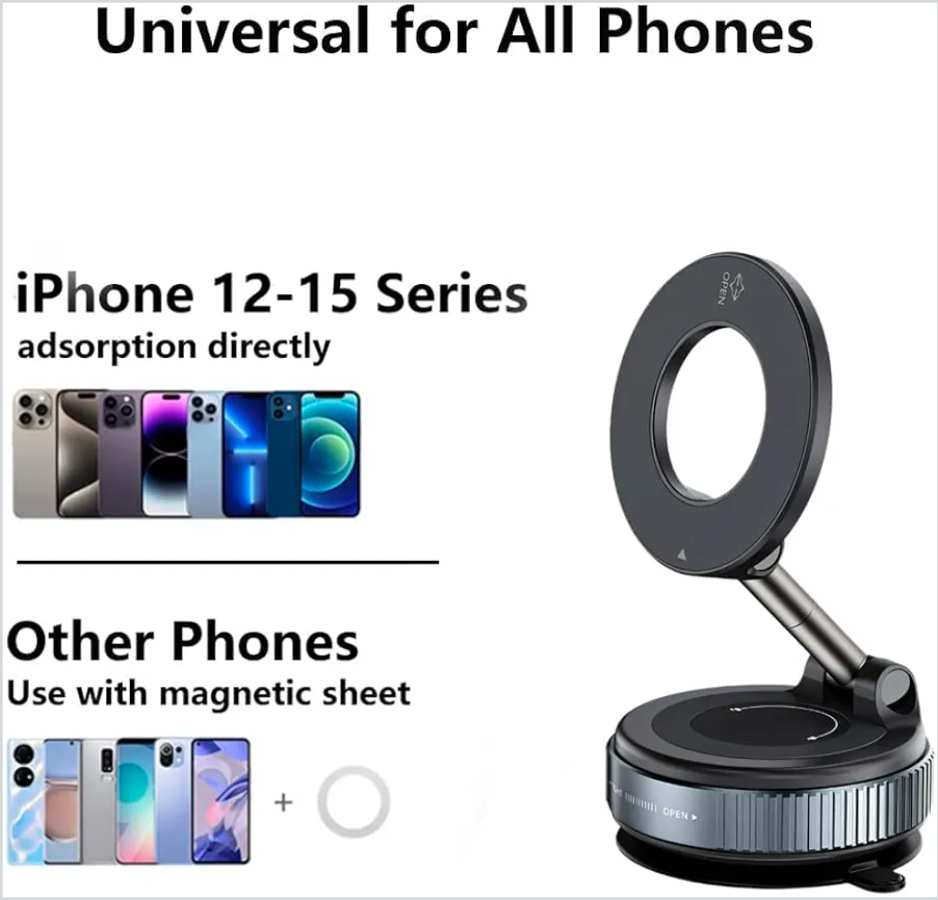 Gadget Hero's Vacuum Suction Magnetic Bracket K007, 2025 New 360° Rotatable 180° Foldable Magnetic Phone Holder