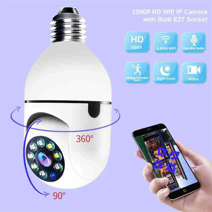 Wi-Fi CCTV Camera E27 MODEL1080p Wireless PTZ Bulb Shape V380 Pro