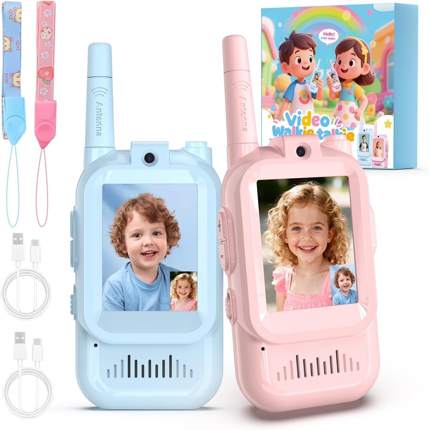 Kids Walkie Talkie Set of 2, Pink and Blue, Two-Way Communication, Built-in Flashlight, Rechargeable Battery, for Ages 3 and Above