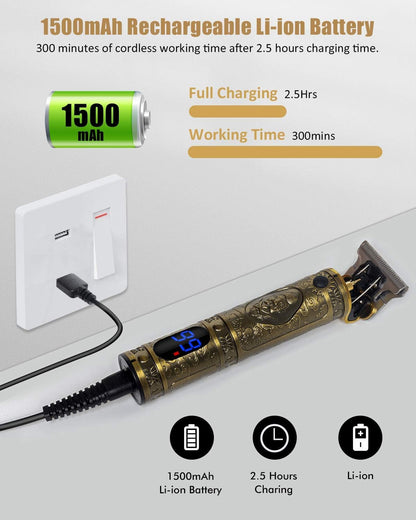 Vintage T9 Trimmer with Buddha Engraving, Digital Display, Charging Indicator