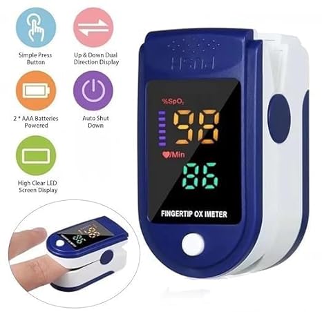 Digital Fingertip Pulse Oximeter, LED Display with SpO2 and Pulse Rate Monitor, Blue and White A5