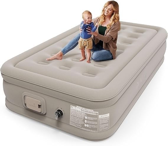 Inflatable Air Mattress with - Waterproof Single & Portable Blow Up Bed with Built-in Electric Pump Cable