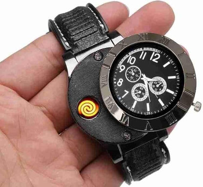 2 in 1 Electronic Cigarette Lighter Watch with USB Rechageable Sporty Wristwatch Stylish Cigarette Lighter Watch, Multifunctional