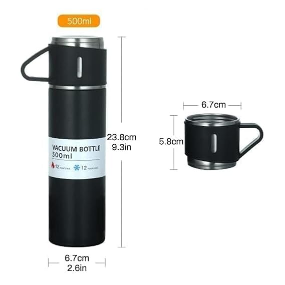 Vacuum Flask Set with 2 Cups, Insulated Double Wall Stainless Steel 500ml