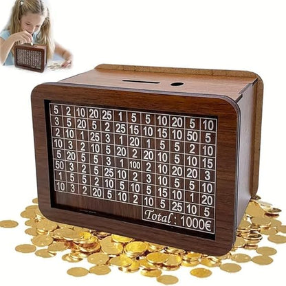RERANT Wooden Piggy Bank for Kids & Adults, Coin Box with Carved Design, Savings Box, Mini Bank, Wooden Coin Box,