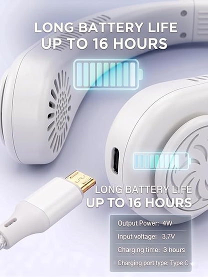 Portable Neck Fan Bladeless Wearable Cooling Fan 360° Airflow Hair-Safe Hanging Design 3-Speed Adjustable Rechargeable 4000mAh