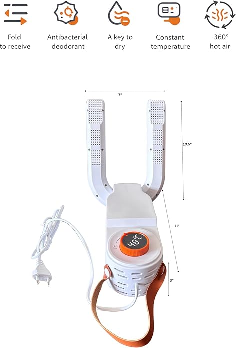 Electric shoe dryer with a timer and temperature control.