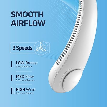 Portable Neck Fan Bladeless Wearable Cooling Fan 360° Airflow Hair-Safe Hanging Design 3-Speed Adjustable Rechargeable 4000mAh
