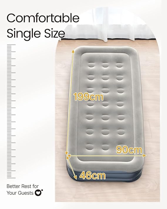 Inflatable Air Mattress with - Waterproof Single & Portable Blow Up Bed with Built-in Electric Pump Cable