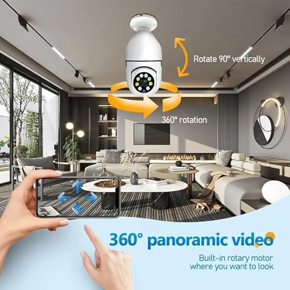 Wi-Fi CCTV Camera E27 MODEL1080p Wireless PTZ Bulb Shape V380 Pro