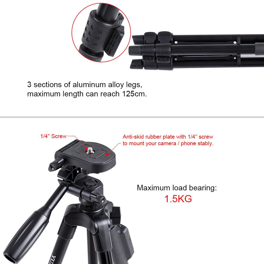 Unifree YT-3388 Professional Lightweight Aluminum Portable Tripod Stand 3 Way Head For Digital Camera Camcorder