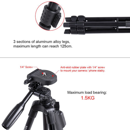 Unifree YT-3388 Professional Lightweight Aluminum Portable Tripod Stand 3 Way Head For Digital Camera Camcorder