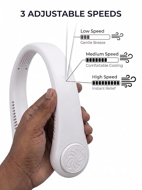 Portable Neck Fan Bladeless Wearable Cooling Fan 360° Airflow Hair-Safe Hanging Design 3-Speed Adjustable Rechargeable 4000mAh