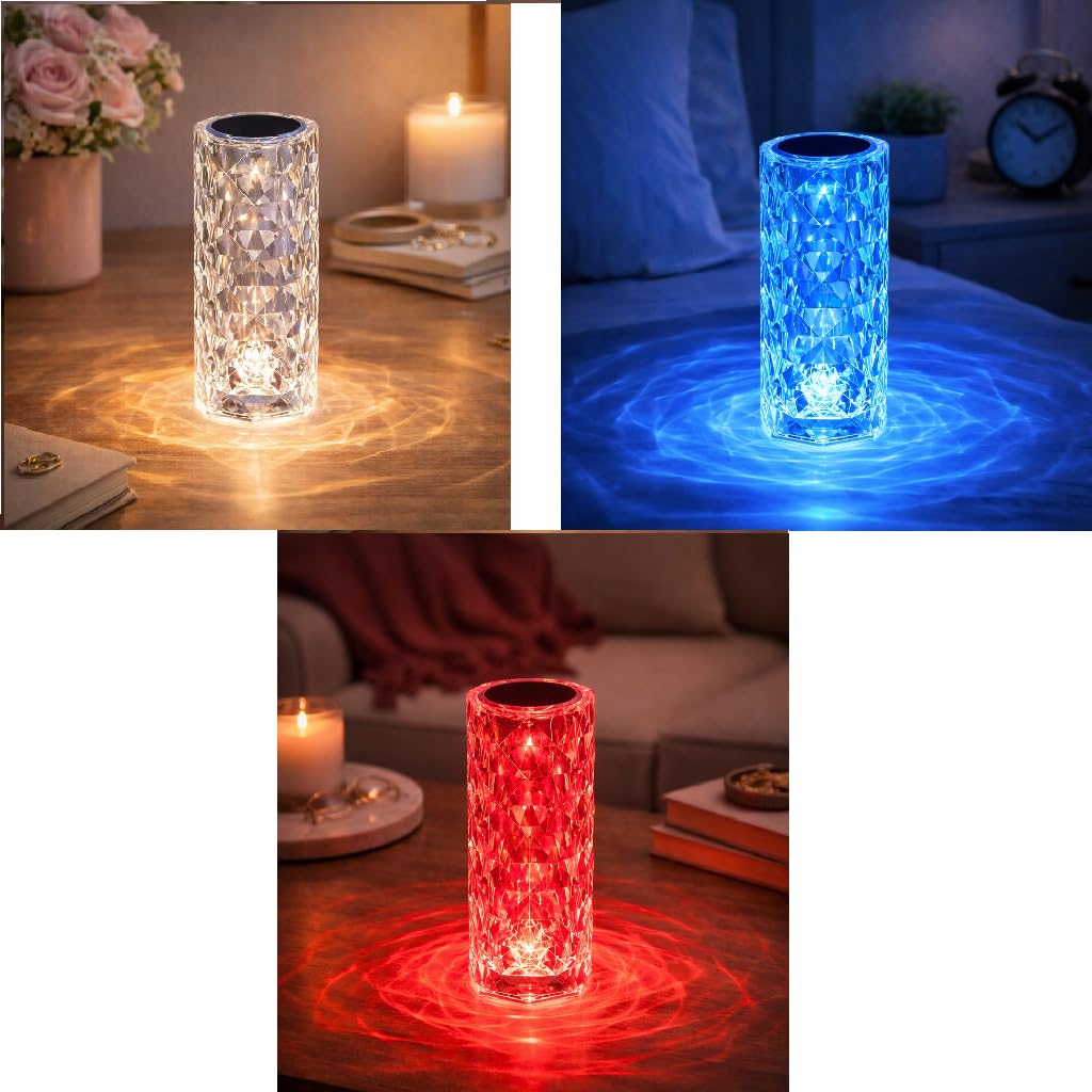 Rose Crystal Diamond LED Table Lamp – 16 Color Changing Touch Bedside Night Light with Remote