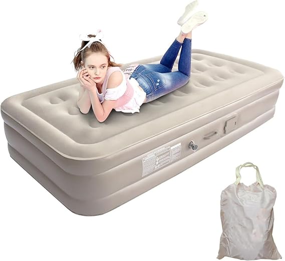Inflatable Air Mattress with - Waterproof Single & Portable Blow Up Bed with Built-in Electric Pump Cable