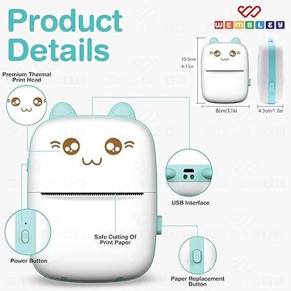 Mini Bluetooth Printer for Kids| Durable, Portable & Safe| Kitty Themed Thermal Printer