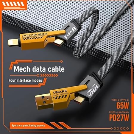 AlakhDM 4-In-1 Multifunctional 65W Fast Charging Cable With Metal Zinc Alloy Head,