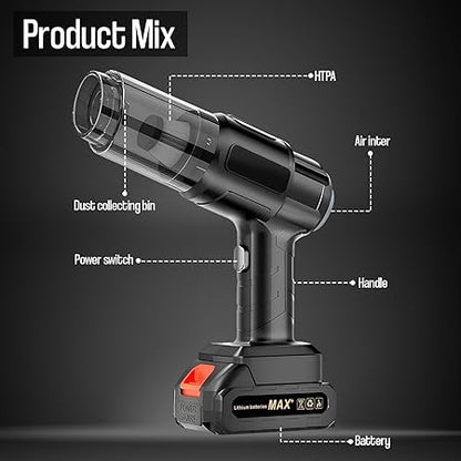 Pivalo 3-in-1 Car Vacuum Cleaner USB Rechargeable Wireless Handheld Mini for Travelling Camping Reusable Portable with Charging Cable & 3 Attachments