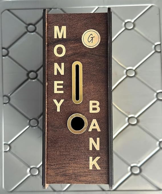 RERANT Wooden Piggy Bank for Kids & Adults, Coin Box with Carved Design, Savings Box, Mini Bank, Wooden Coin Box,