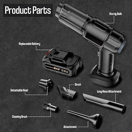 Pivalo 3-in-1 Car Vacuum Cleaner USB Rechargeable Wireless Handheld Mini for Travelling Camping Reusable Portable with Charging Cable & 3 Attachments