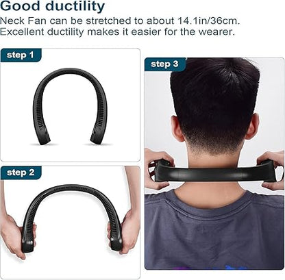 Portable Neck Fan Bladeless Wearable Cooling Fan 360° Airflow Hair-Safe Hanging Design 3-Speed Adjustable Rechargeable 4000mAh