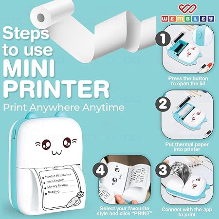 Mini Bluetooth Printer for Kids| Durable, Portable & Safe| Kitty Themed Thermal Printer