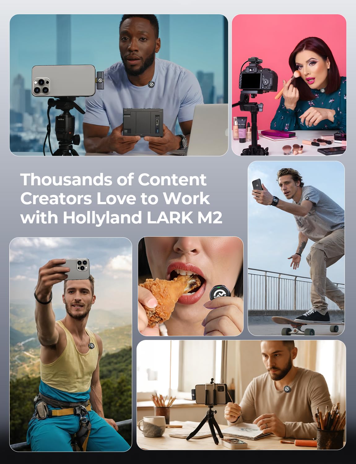 Hollyland Lark M2 Wireless Microphone for iPhone15/16 & Androids, Mini Microphone, 1000ft Range, Hi-Fi Audio, Noise Cancelling