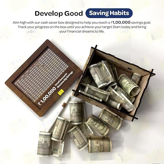 RERANT Wooden Piggy Bank for Kids & Adults, Coin Box with Carved Design, Savings Box, Mini Bank, Wooden Coin Box,