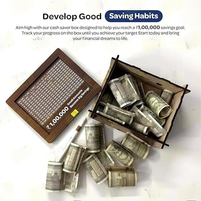 RERANT Wooden Piggy Bank for Kids & Adults, Coin Box with Carved Design, Savings Box, Mini Bank, Wooden Coin Box,