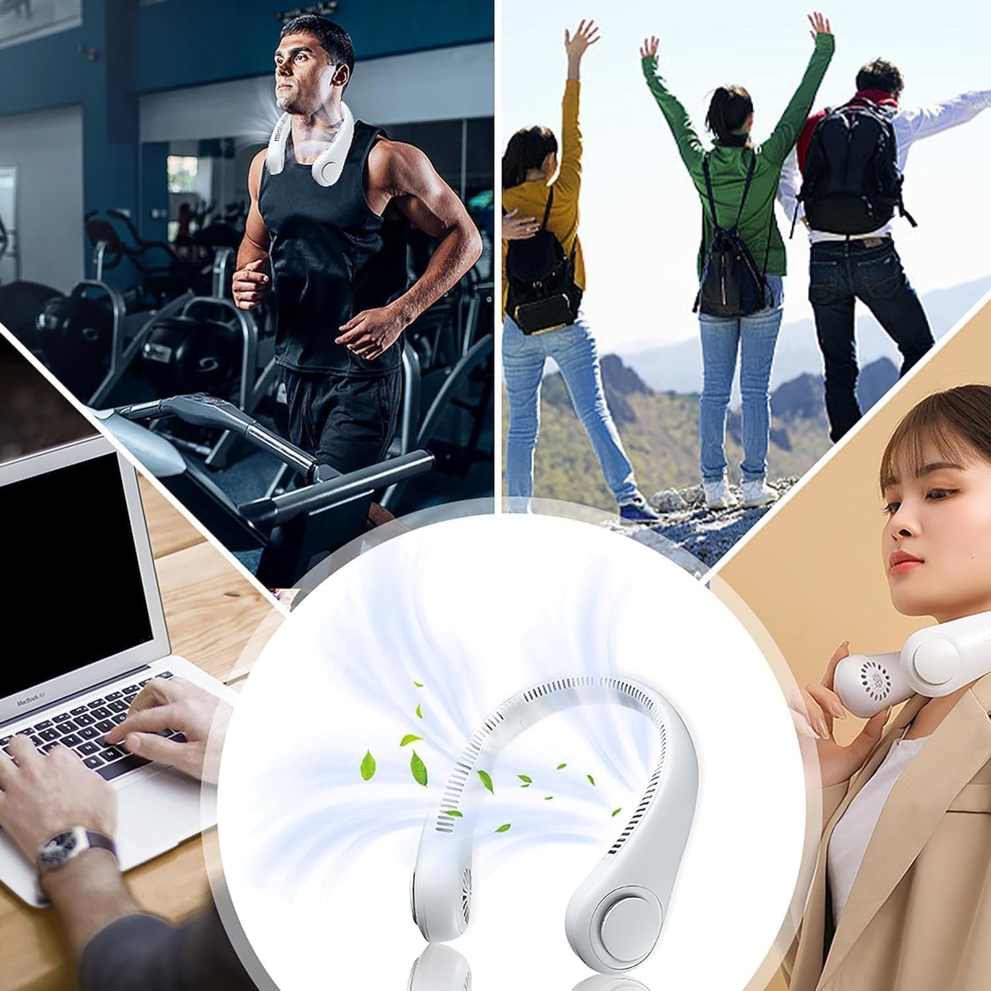 Portable Neck Fan Bladeless Wearable Cooling Fan 360° Airflow Hair-Safe Hanging Design 3-Speed Adjustable Rechargeable 4000mAh