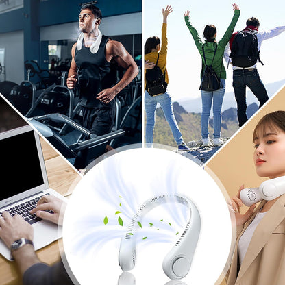 Portable Neck Fan Bladeless Wearable Cooling Fan 360° Airflow Hair-Safe Hanging Design 3-Speed Adjustable Rechargeable 4000mAh