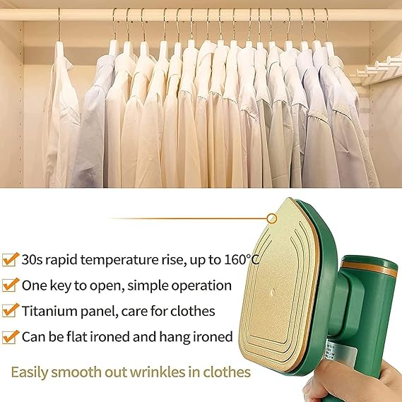 Portable Clothes Steam Iron with Strong Mist Spray, Mini Garment Steamer, Dry & Steam Ironing