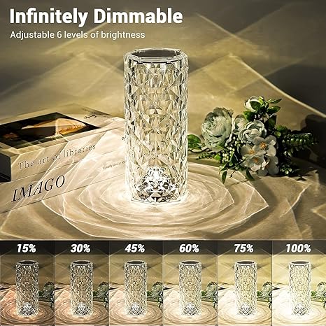 Rose Crystal Diamond LED Table Lamp – 16 Color Changing Touch Bedside Night Light with Remote