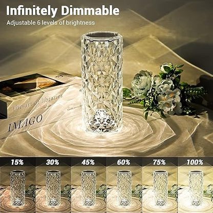 Rose Crystal Diamond LED Table Lamp – 16 Color Changing Touch Bedside Night Light with Remote