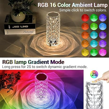 Rose Crystal Diamond LED Table Lamp – 16 Color Changing Touch Bedside Night Light with Remote