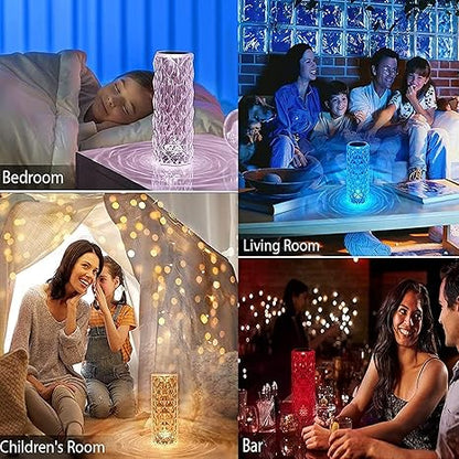 Rose Crystal Diamond LED Table Lamp – 16 Color Changing Touch Bedside Night Light with Remote