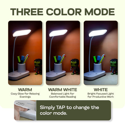 WEIRD WOLF Rechargeable Study Table Lamp for Study Room | 3 Color Modes & Adjustable Brightness