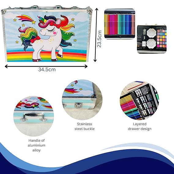 Kitchen Bloom Art Set for Kids, 145 Pieces Drawing Kit with Colour Pencils, Oil Pastels, Paint Brushes, Unicorn Theme Art Set