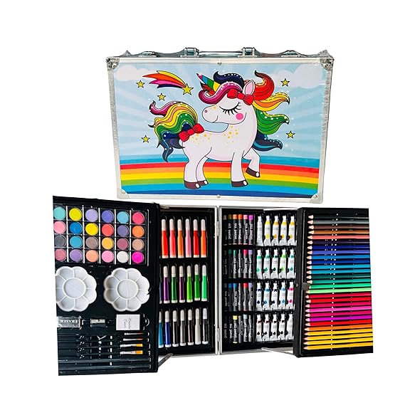 Kitchen Bloom Art Set for Kids, 145 Pieces Drawing Kit with Colour Pencils, Oil Pastels, Paint Brushes, Unicorn Theme Art Set