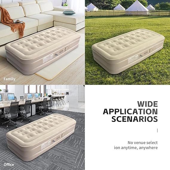 Inflatable Air Mattress with - Waterproof Single & Portable Blow Up Bed with Built-in Electric Pump Cable
