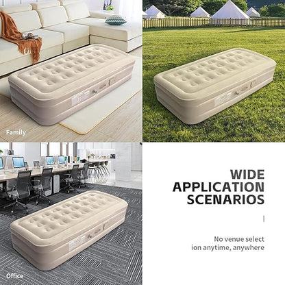 Inflatable Air Mattress with - Waterproof Single & Portable Blow Up Bed with Built-in Electric Pump Cable