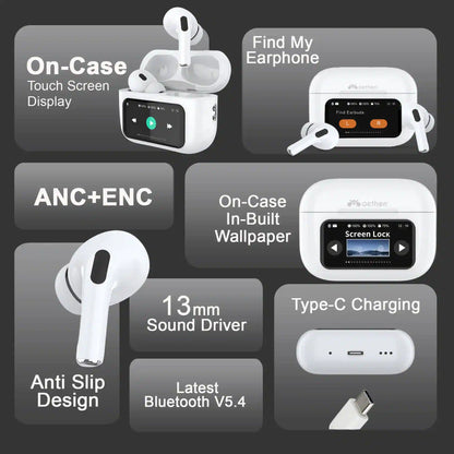 A9 Pro wireless earbuds with a smart touch screen display