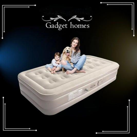 Inflatable Air Mattress with - Waterproof Single & Portable Blow Up Bed with Built-in Electric Pump Cable