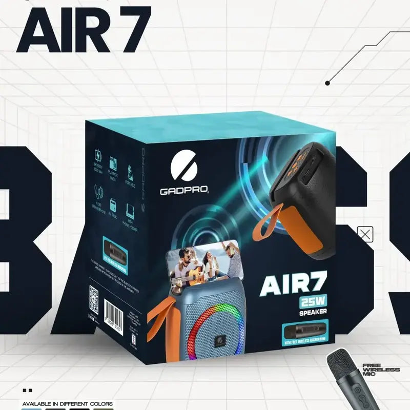 Air7 25W Bluetooth Speaker | with Free Wireless Microphone & 10M Range (black)