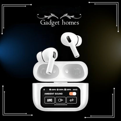 A9 Pro wireless earbuds with a smart touch screen display