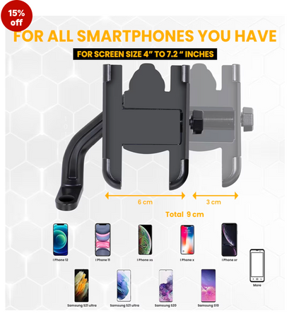 B40 Bike Mobile Holder or Phone Holder, Mobile Mount for
Bike - 360° Rotation, One-Click Lock, Anti-Shake Grip-
Aluminium Body,