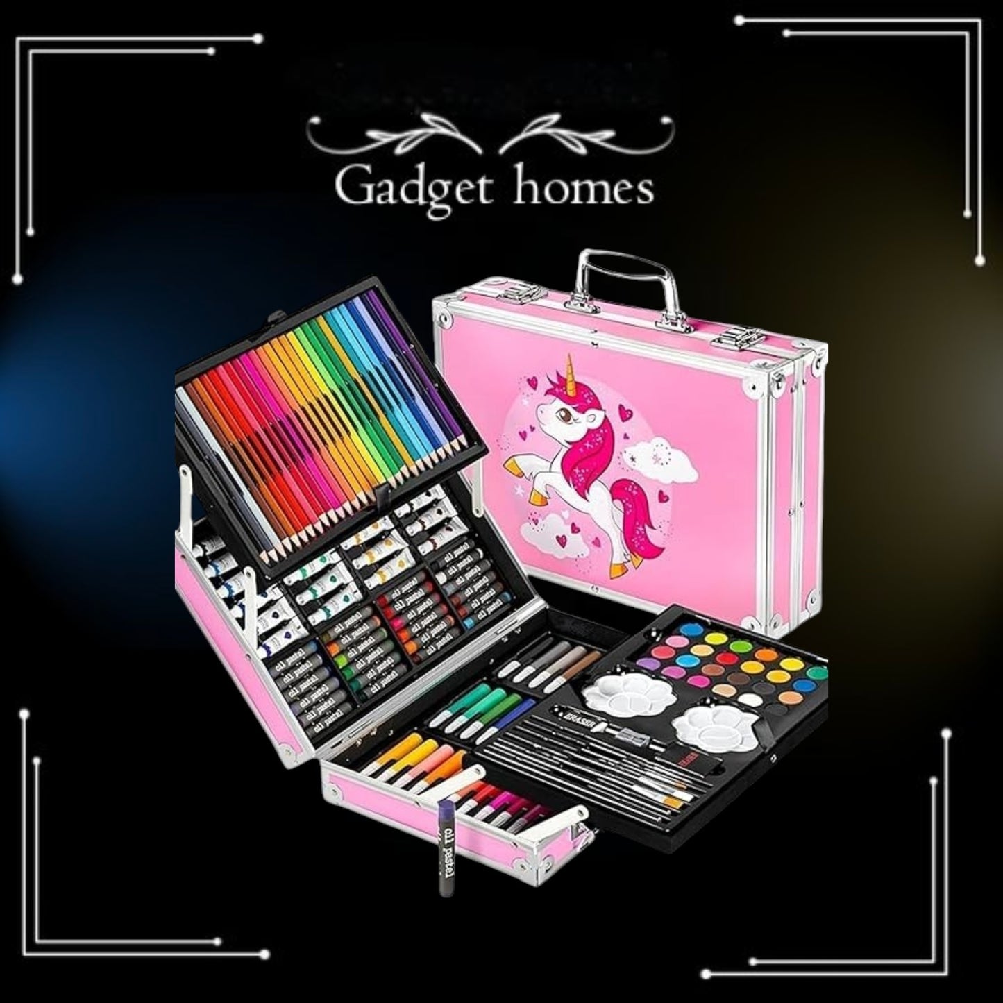 Kitchen Bloom Art Set for Kids, 145 Pieces Drawing Kit with Colour Pencils, Oil Pastels, Paint Brushes, Unicorn Theme Art Set