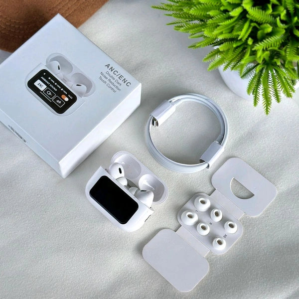 A9 Pro wireless earbuds with a smart touch screen display